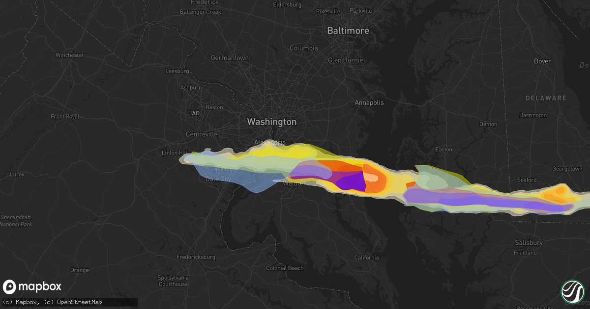 Hail map in Clinton, MD on May 16, 2022