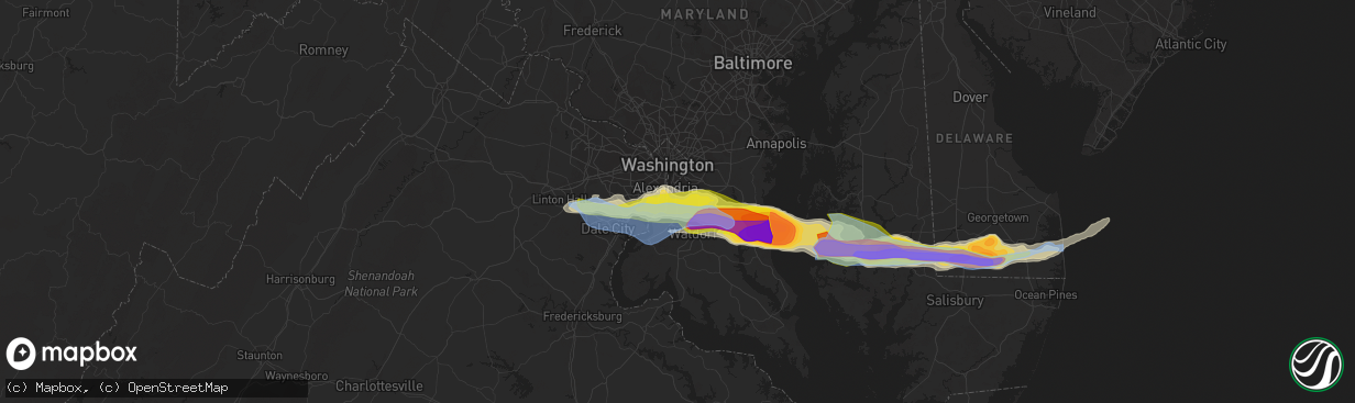 Hail map in Fort Washington, MD on May 16, 2022