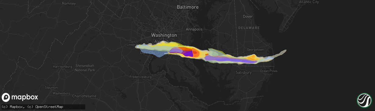 Hail map in Huntingtown, MD on May 16, 2022