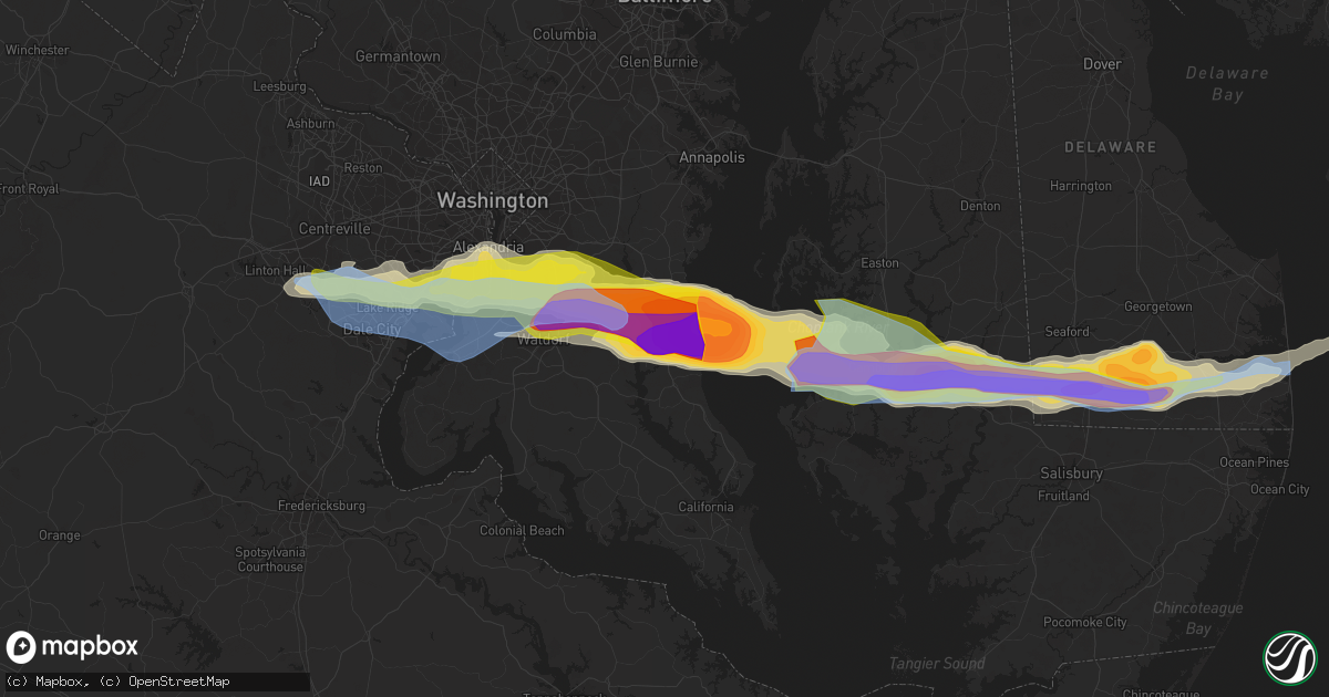 Hail map in Huntingtown, MD on May 16, 2022