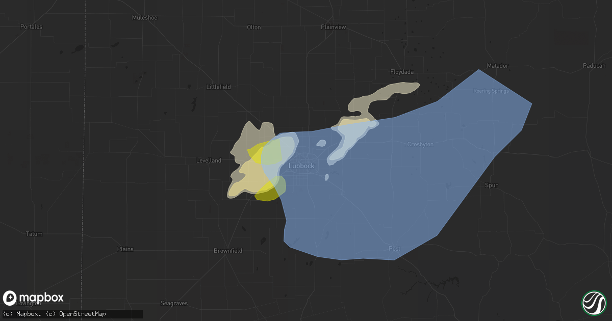 Hail map in Lubbock, TX on May 16, 2022