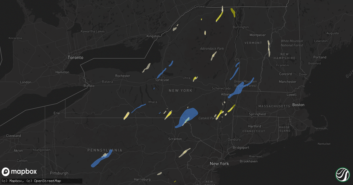 Hail map in New York on May 16, 2022