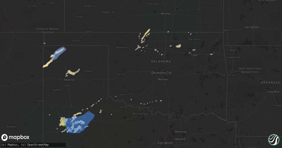 Hail map in Oklahoma on May 16, 2022