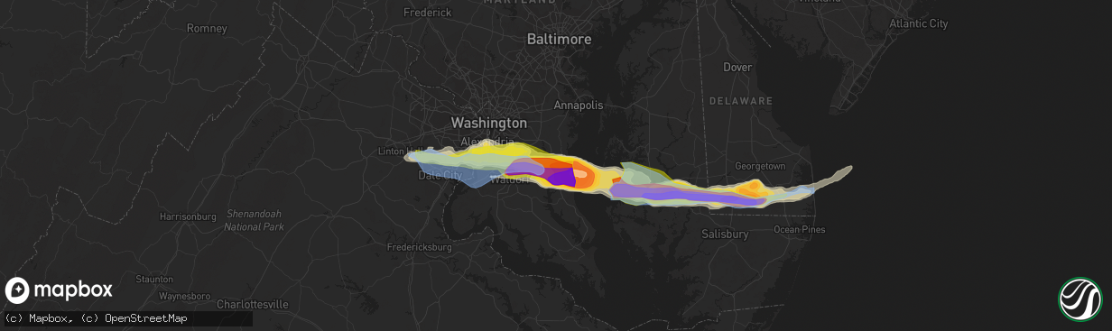 Hail map in Owings, MD on May 16, 2022