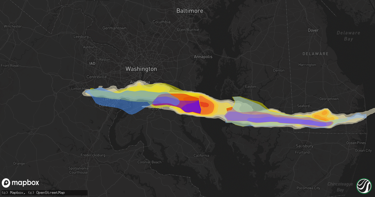 Hail map in Owings, MD on May 16, 2022