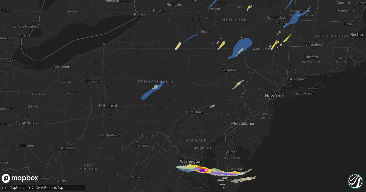 Hail map in Pennsylvania on May 16, 2022