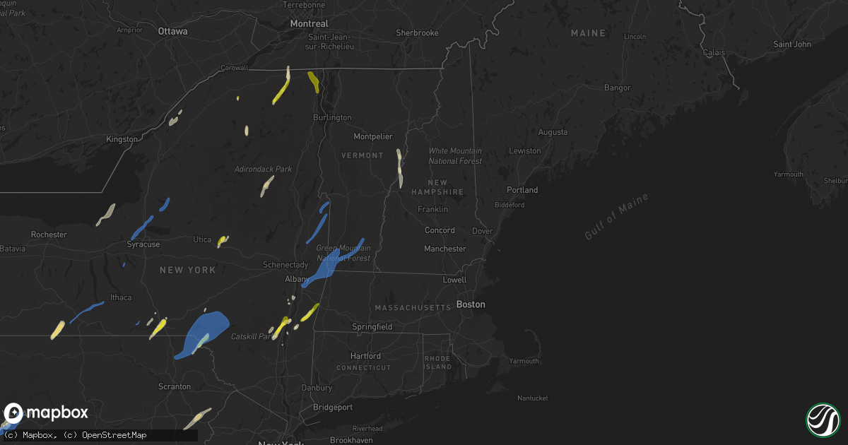 Hail map in Vermont on May 16, 2022
