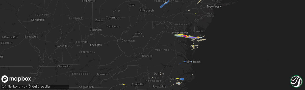 Hail map in Virginia on May 16, 2022