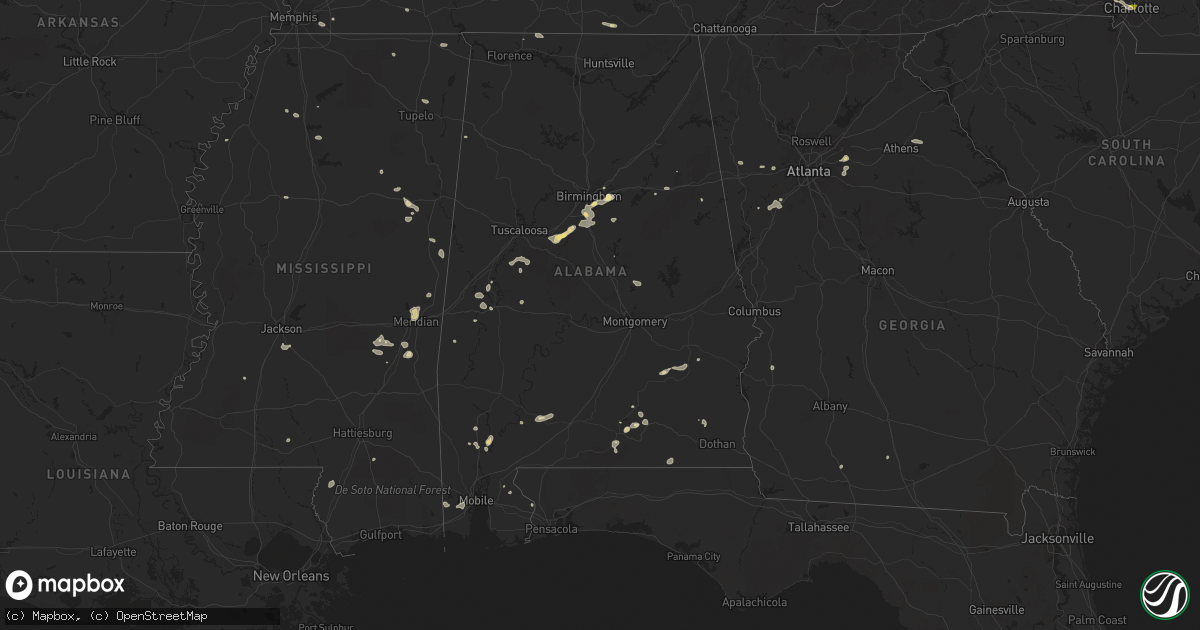 Hail map in Alabama on May 16, 2023
