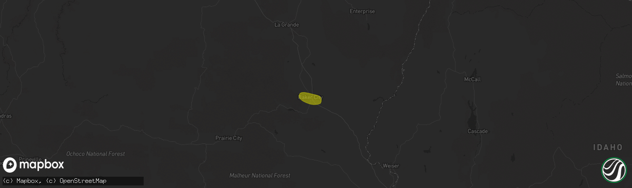Hail map in Baker City, OR on May 16, 2023