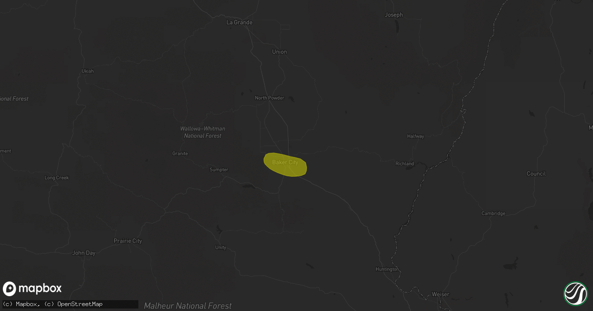 Hail map in Baker City, OR on May 16, 2023