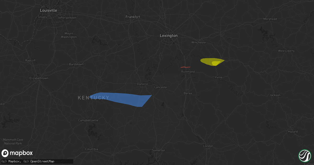 Hail map in Bradfordsville, KY on May 16, 2023