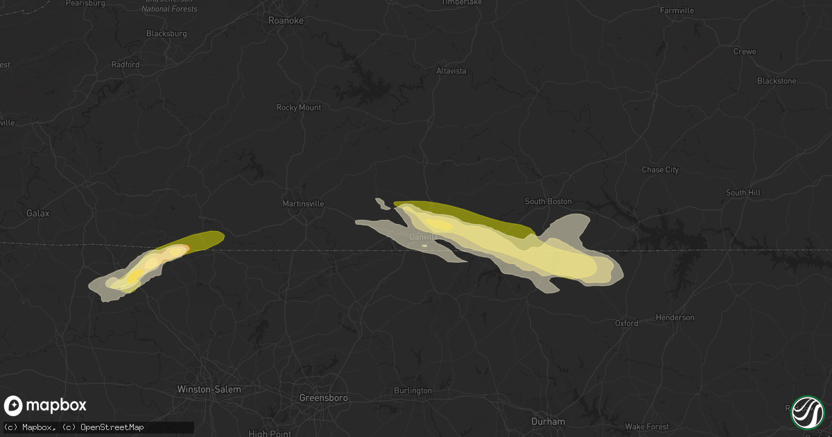 Hail map in Danville, VA on May 16, 2023