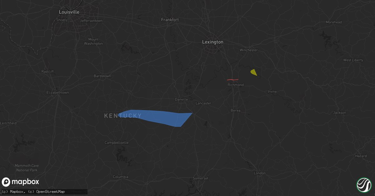 Hail map in Junction City, KY on May 16, 2023