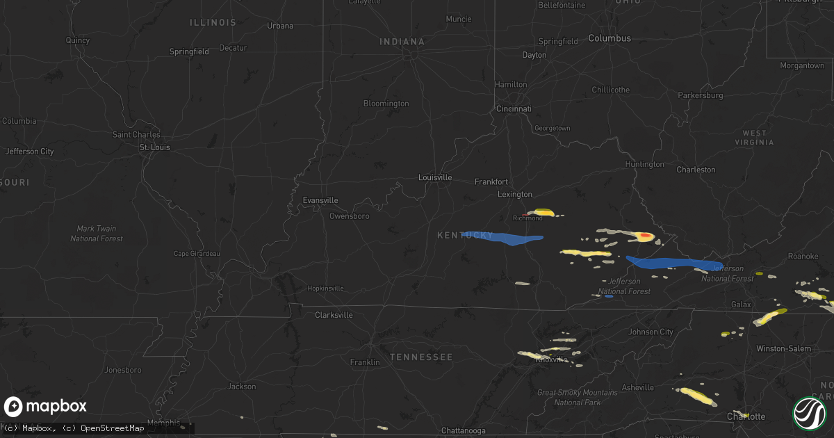 Hail map in Kentucky on May 16, 2023