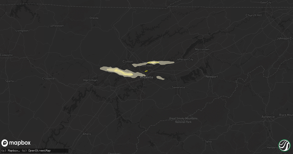 Hail map in Knoxville, TN on May 16, 2023