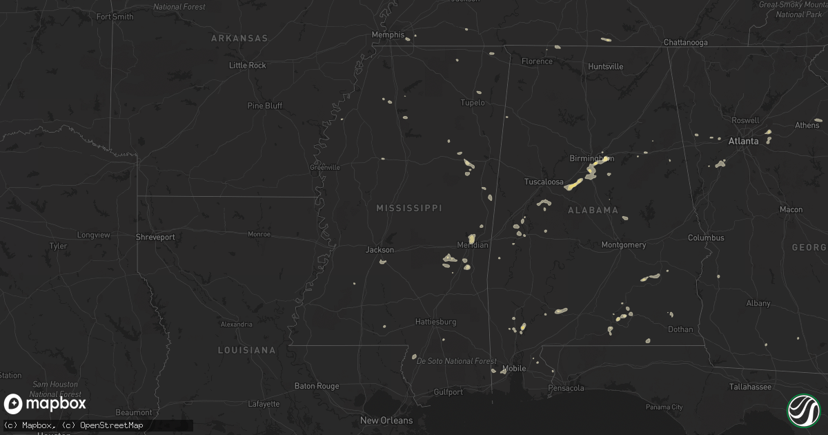 Hail map in Mississippi on May 16, 2023
