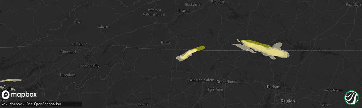 Hail map in Mount Airy, NC on May 16, 2023