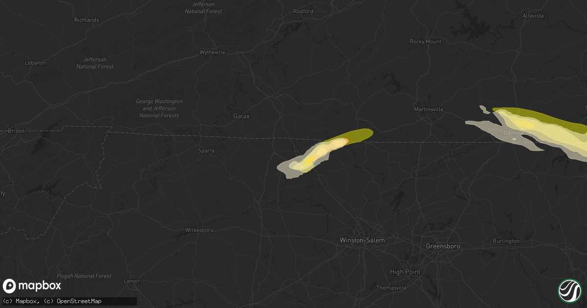 Hail map in Mount Airy, NC on May 16, 2023
