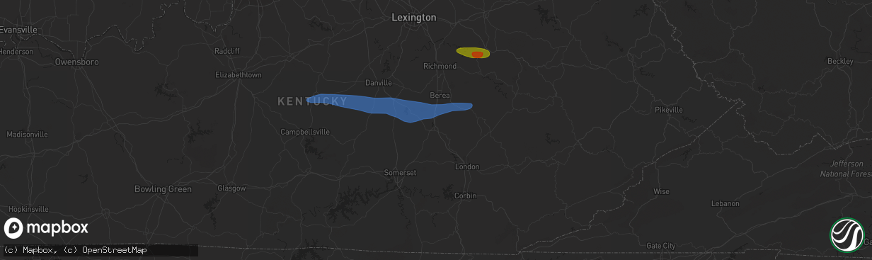Hail map in Mount Vernon, KY on May 16, 2023