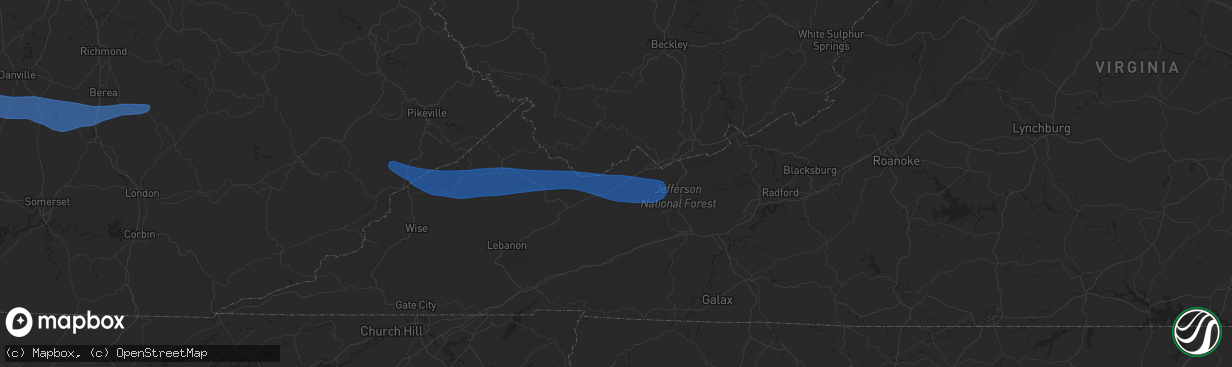 Hail map in North Tazewell, VA on May 16, 2023