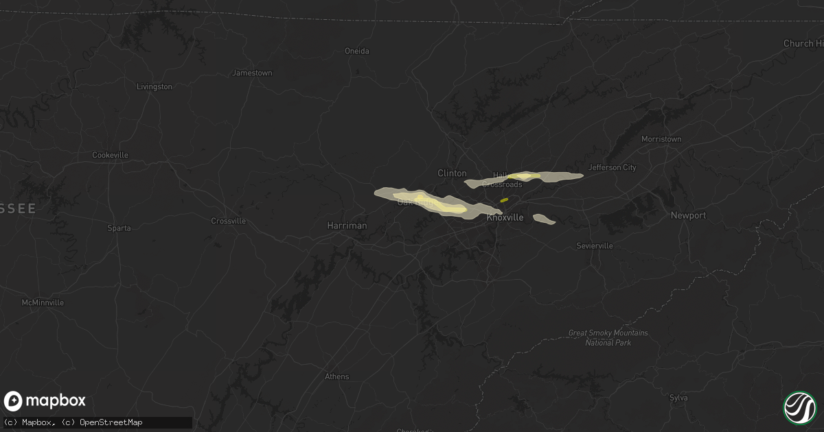 Hail map in Oak Ridge, TN on May 16, 2023