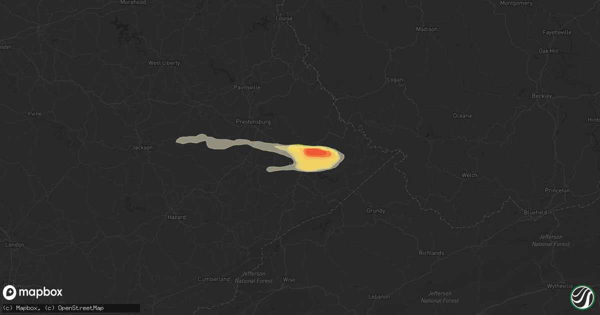 Hail map in Pikeville, KY on May 16, 2023