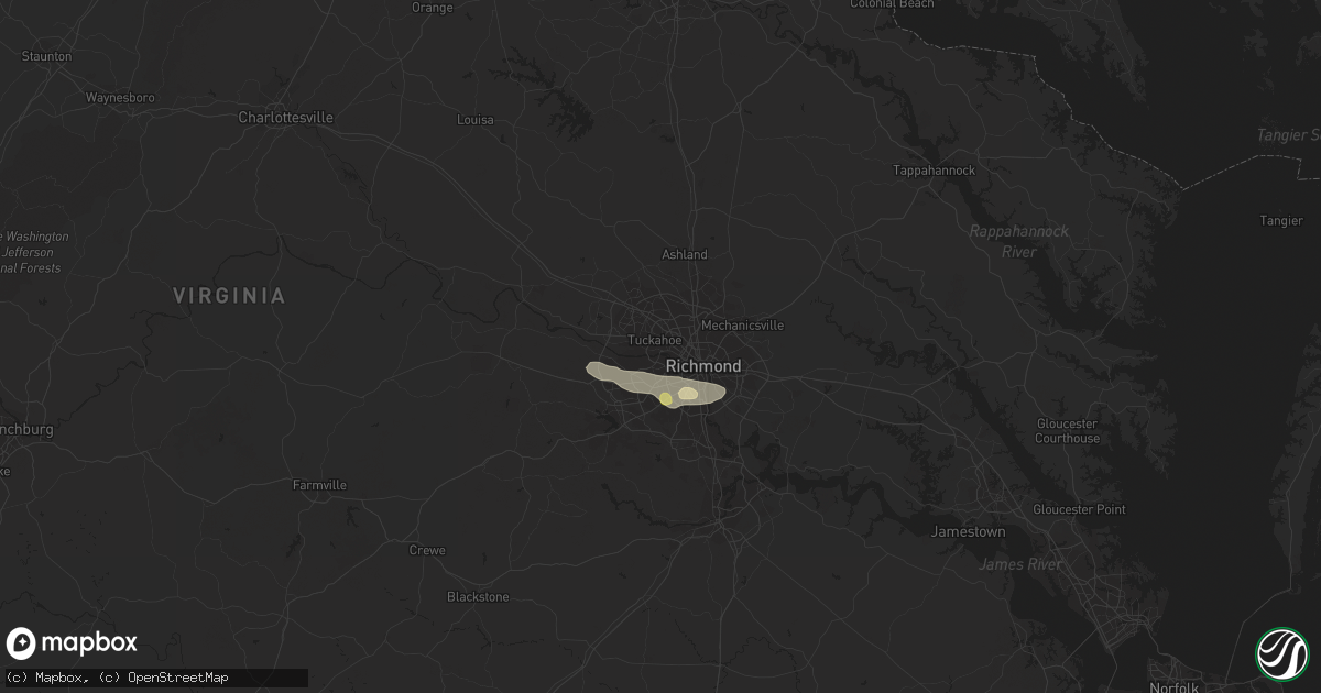 Hail map in Richmond, VA on May 16, 2023