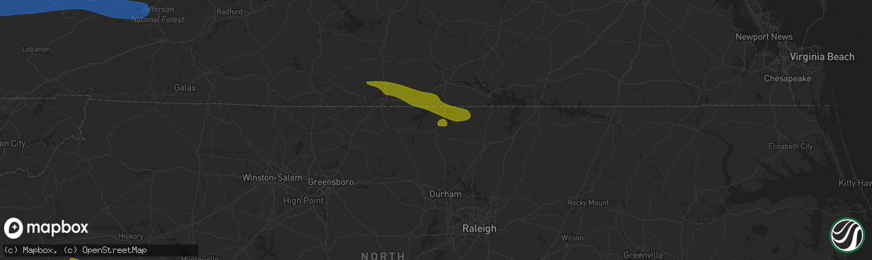 Hail map in Roxboro, NC on May 16, 2023