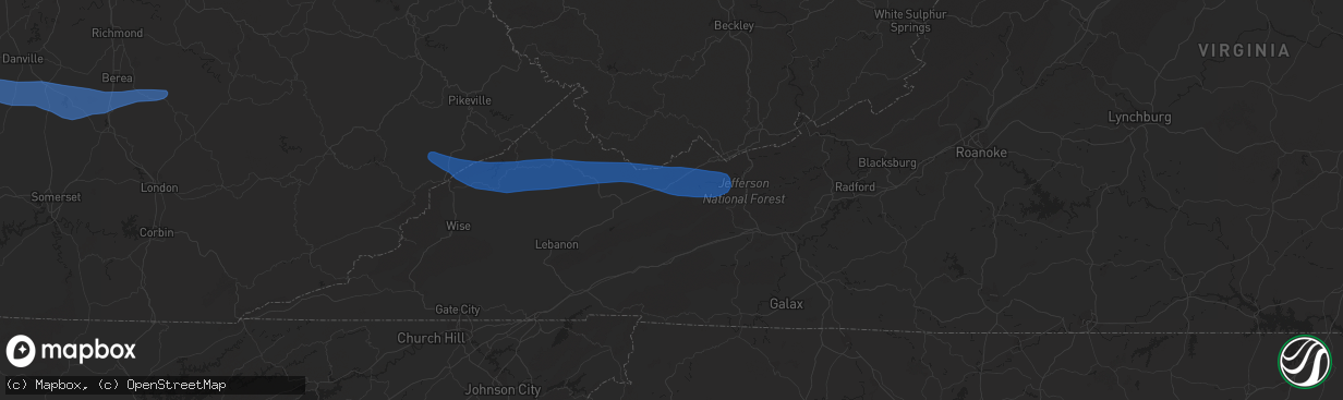 Hail map in Tazewell, VA on May 16, 2023