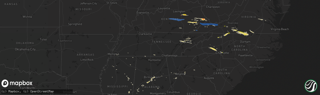 Hail map in Tennessee on May 16, 2023