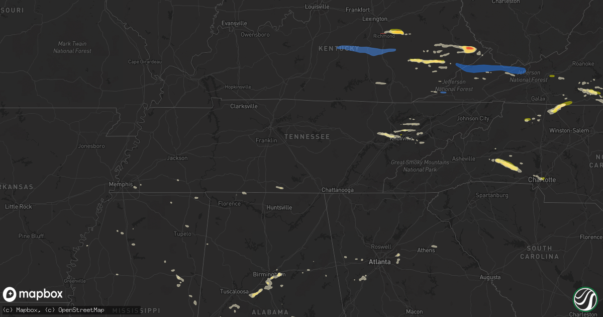 Hail map in Tennessee on May 16, 2023