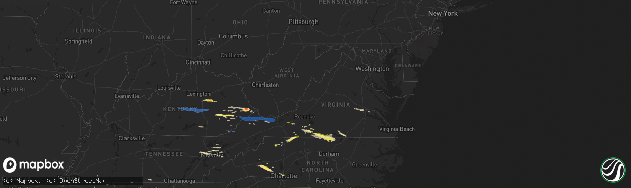 Hail map in Virginia on May 16, 2023
