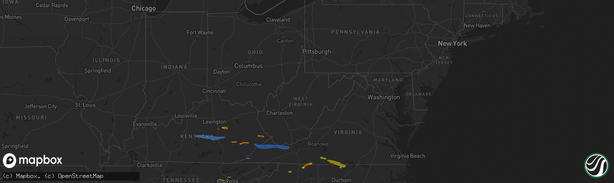 Hail map in West Virginia on May 16, 2023