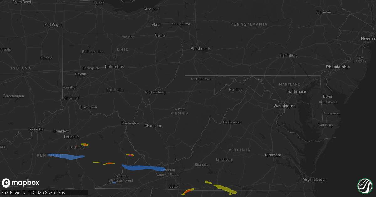 Hail map in West Virginia on May 16, 2023