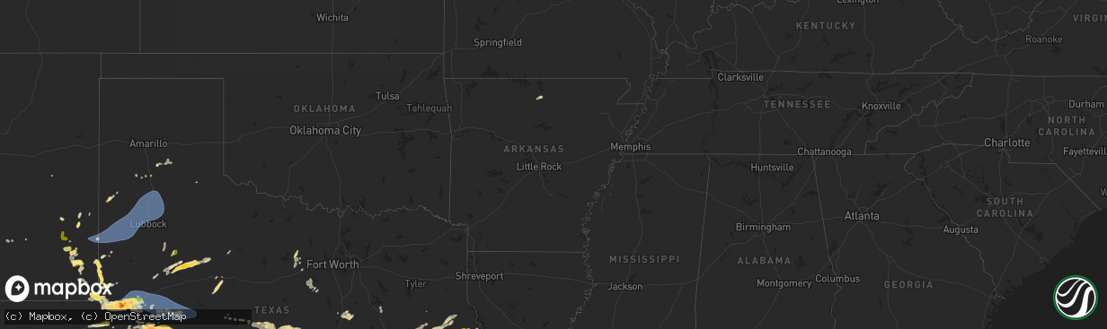 Hail map in Arkansas on May 16, 2024