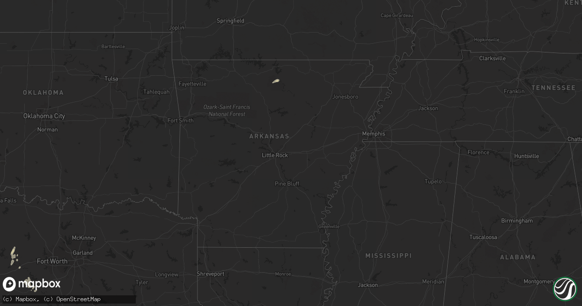 Hail map in Arkansas on May 16, 2024