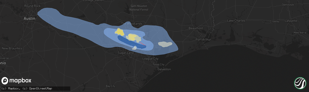 Hail map in Baytown, TX on May 16, 2024