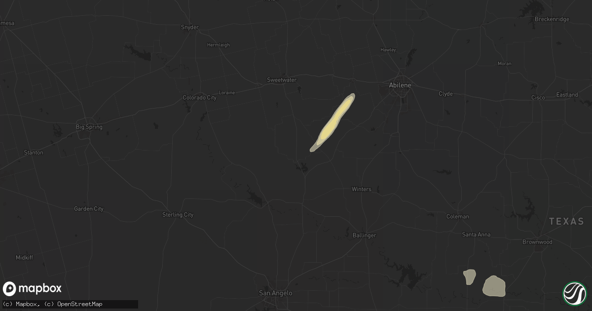 Hail map in Blackwell, TX on May 16, 2024