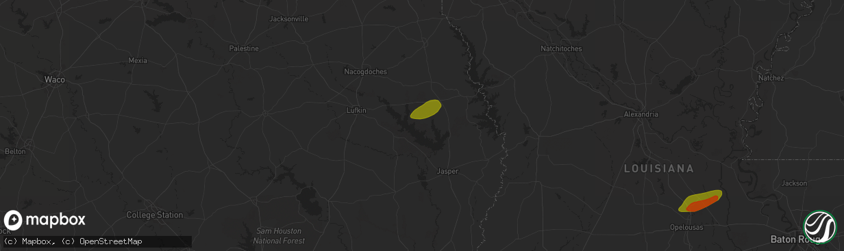 Hail map in Broaddus, TX on May 16, 2024