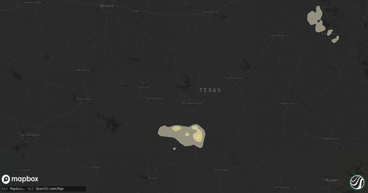 Hail map in Brownwood, TX on May 16, 2024
