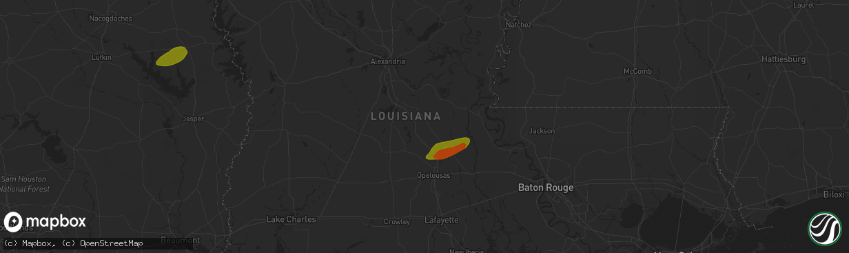 Hail map in Bunkie, LA on May 16, 2024