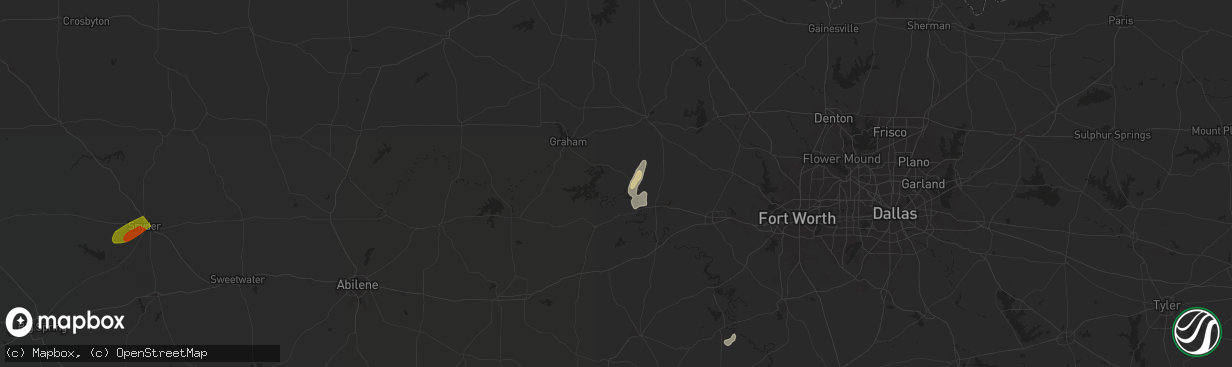 Hail map in Graford, TX on May 16, 2024