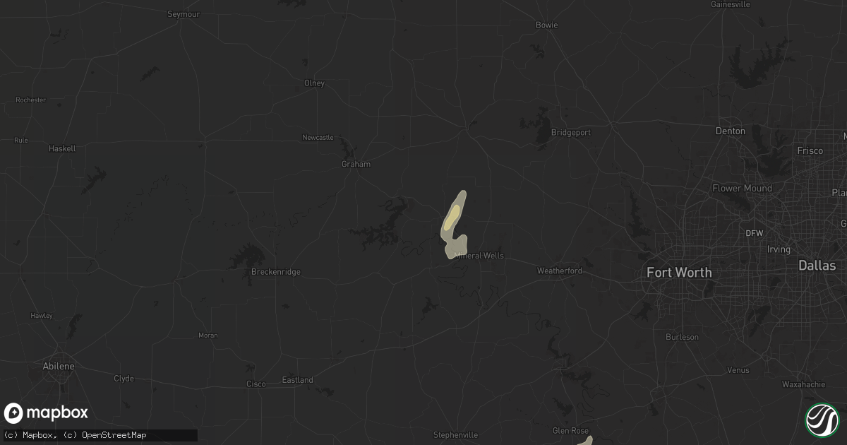 Hail map in Graford, TX on May 16, 2024