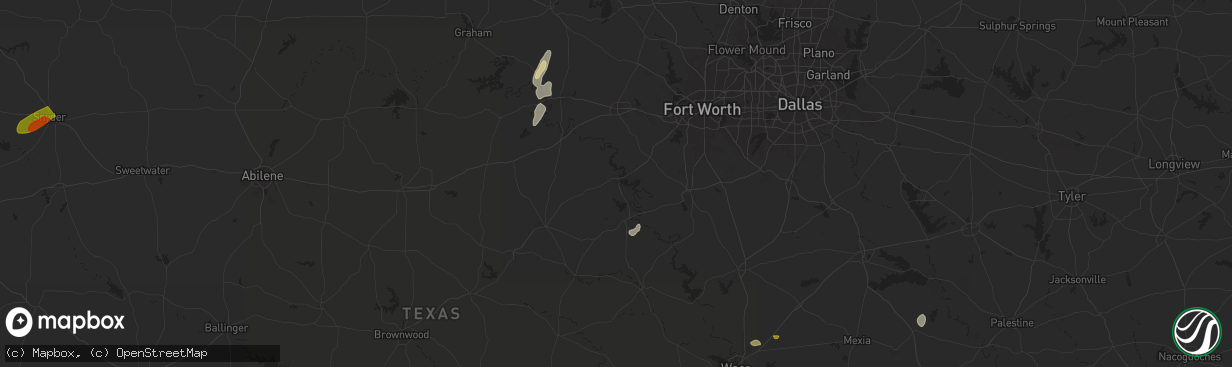 Hail map in Granbury, TX on May 16, 2024