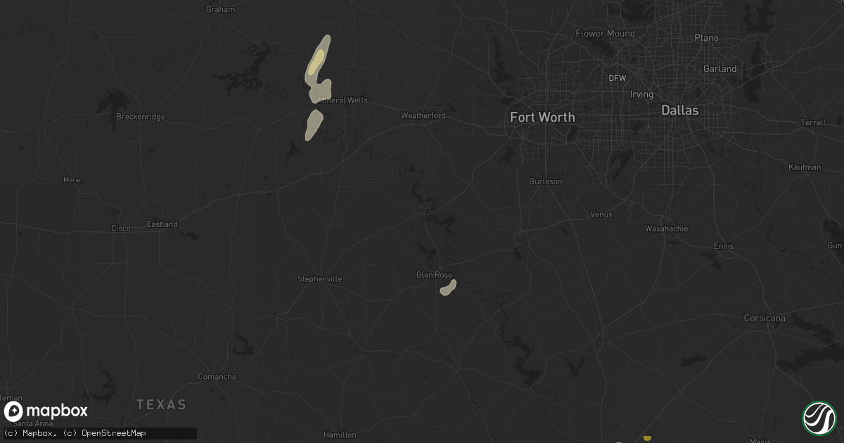 Hail map in Granbury, TX on May 16, 2024