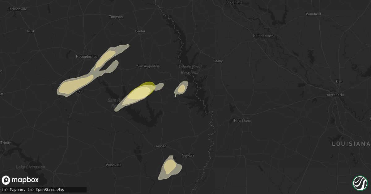 Hail map in Hemphill, TX on May 16, 2024