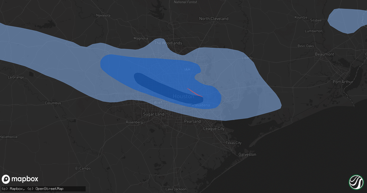 Hail map in Houston, TX on May 16, 2024