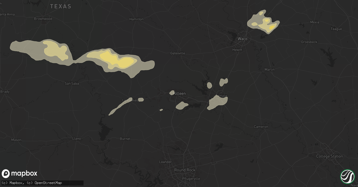 Hail map in Killeen, TX on May 16, 2024