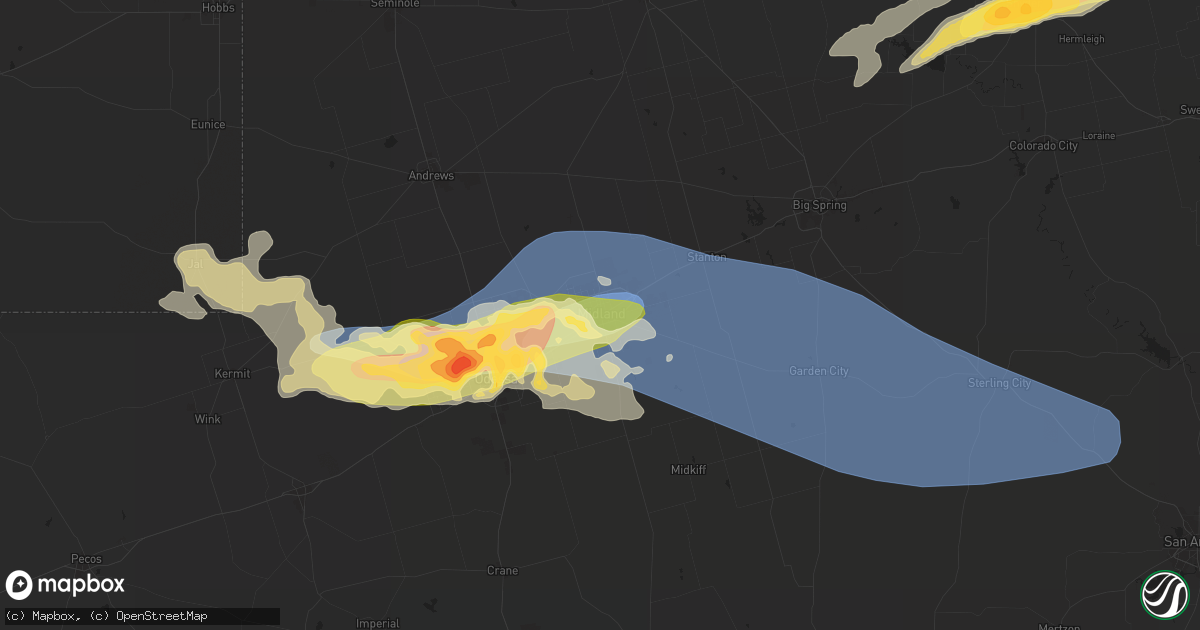 Hail map in Midland, TX on May 16, 2024